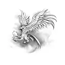 A mythical creature inspired by Christian mythology, such as a griffin or a phoenix tattoo design idea