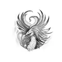 A mythical creature inspired by Christian mythology, such as a griffin or a phoenix tattoo design idea