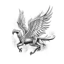 A mythical creature inspired by Christian mythology, such as a griffin or a phoenix tattoo design idea