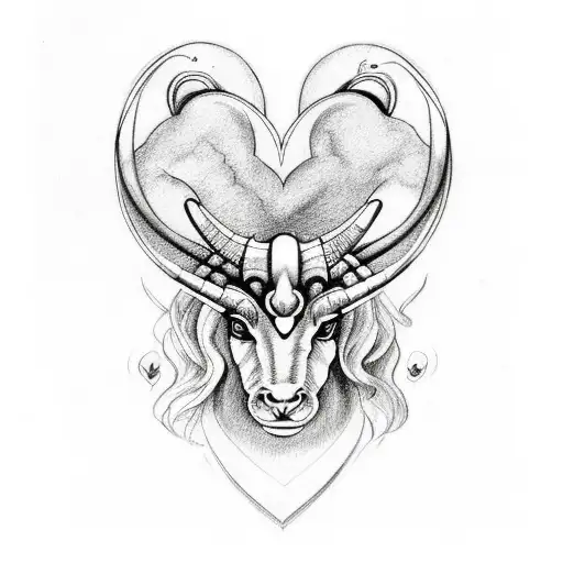 A unique fusion design combining the Capricorn and Aries zodiac symbols into a heart shape tattoo design idea