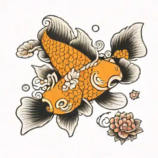 koi fish, flowers, Japanese, fans tattoo design idea