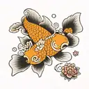 koi fish, flowers, Japanese, fans tattoo design idea