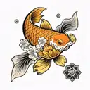 koi fish, flowers, Japanese, fans tattoo design idea
