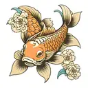 koi fish, flowers, Japanese, fans tattoo design idea