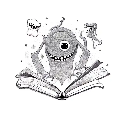 monsters coming out of a book tattoo design idea