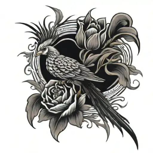 Phoenix wrapping with fire tulips and roses tattoo design idea
