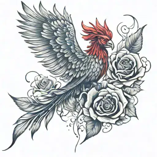 red Phoenix burning roses tattoo design idea