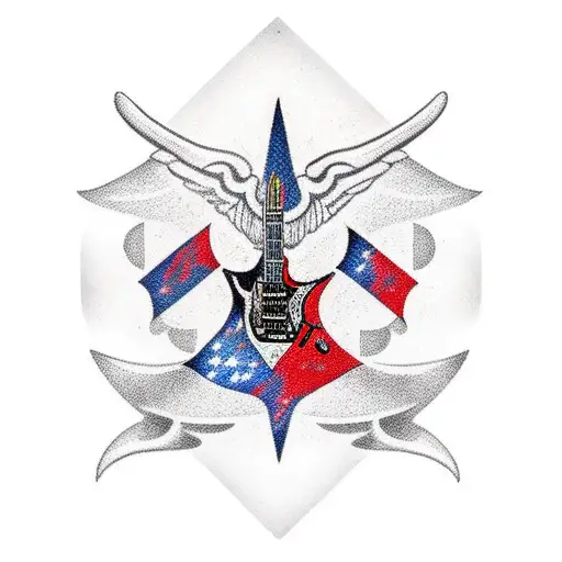 Black Fkying V guitar, with a nuclear symbol in the background tattoo design idea