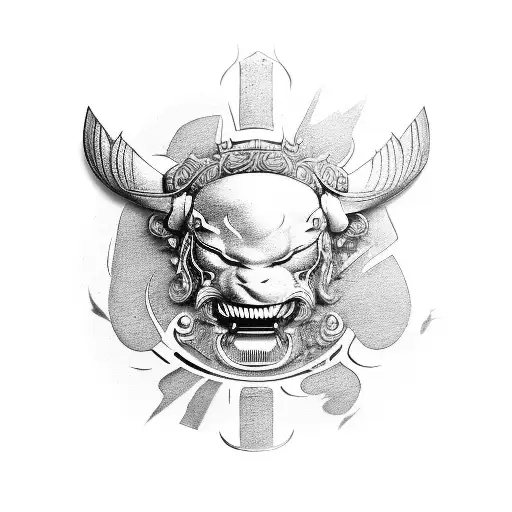 the word "Invictus" with koi, samurai themes, Japanese imagery tattoo design idea