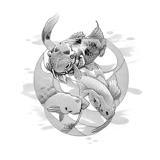 the word "Invictus" with koi and Japanese imagery tattoo design idea