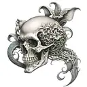 A skull made of intertwined calla lilies and jellyfish tentacles tattoo design idea