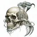 A skull made of intertwined calla lilies and jellyfish tentacles tattoo design idea