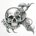 A skull made of intertwined calla lilies and jellyfish tentacles tattoo design idea