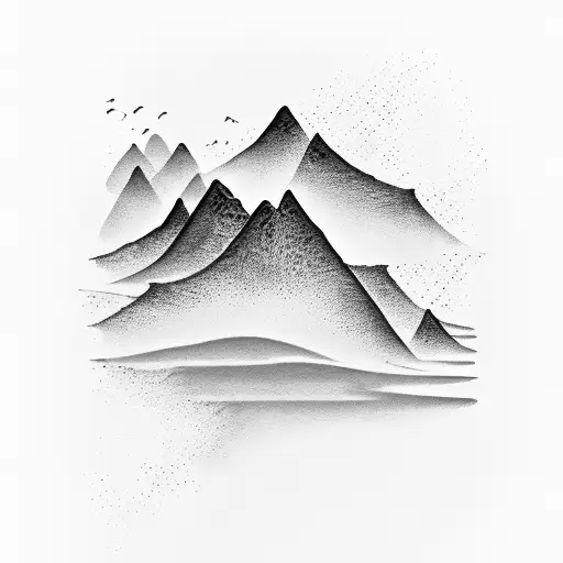A silhouette of a mountain range merging into crashing waves tattoo design idea