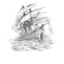 A majestic underwater scene with a shipwreck and colorful marine life tattoo design idea