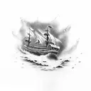 A majestic underwater scene with a shipwreck and colorful marine life tattoo design idea