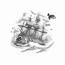 A majestic underwater scene with a shipwreck and colorful marine life tattoo design idea