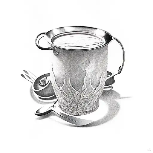 pot of sauce, knifes  tattoo design idea