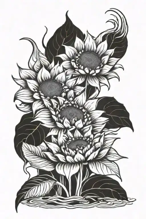 sunflowers blooming lotus flower on water tattoo design idea