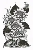sunflowers blooming lotus flower on water tattoo design idea