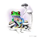 Mystical tree frog surrounded by mushrooms tattoo design idea