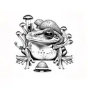 Mystical tree frog surrounded by mushrooms tattoo design idea