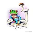Mystical tree frog surrounded by mushrooms tattoo design idea