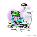 Mystical tree frog surrounded by mushrooms tattoo design idea