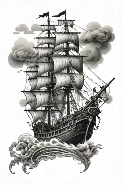 pirate ship in storm   tattoo design idea