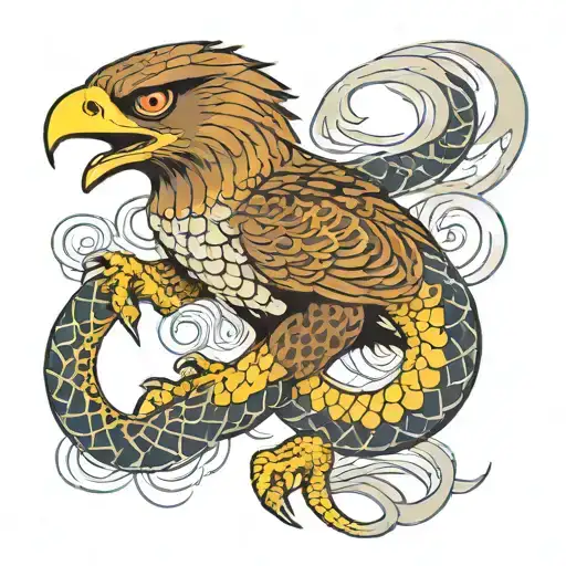 Hawk fighting a Snake tattoo design idea