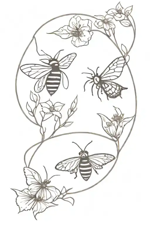 bee and monarch butterfly tattoo design idea