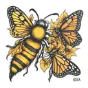 bee and monarch butterfly tattoo design idea
