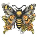 bee and monarch butterfly tattoo design idea