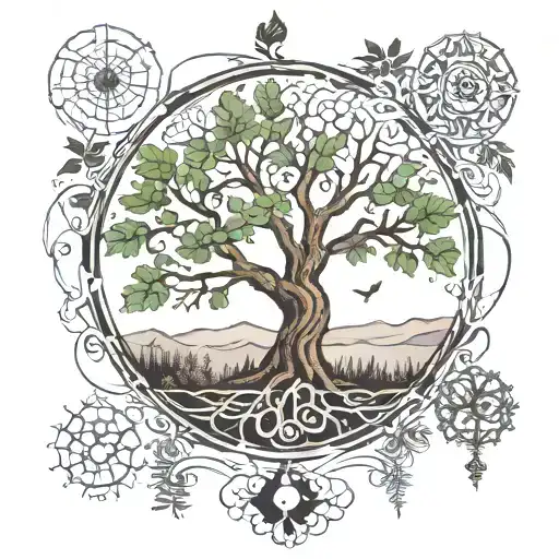 tree of life; sanskrit symbol breathing; aya fern tattoo design idea