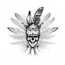 Indian skull head with feathers tattoo design idea