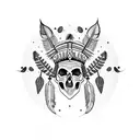 Indian skull head with feathers tattoo design idea