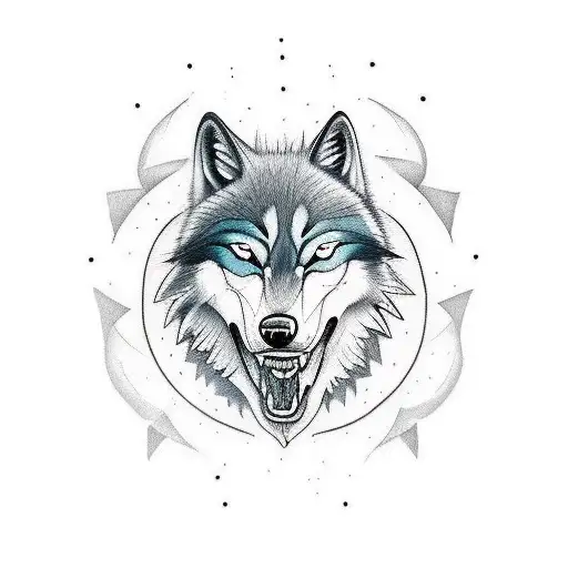 A wolfs face which half of it is of a good wolf and the other half is of a bad wolf tattoo design idea