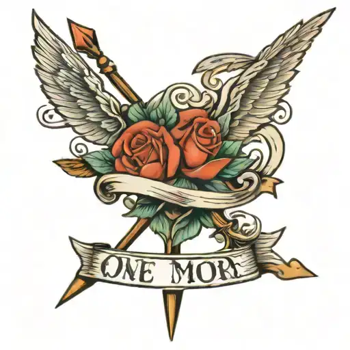 the word "One more" pierced by an arrow tattoo design idea