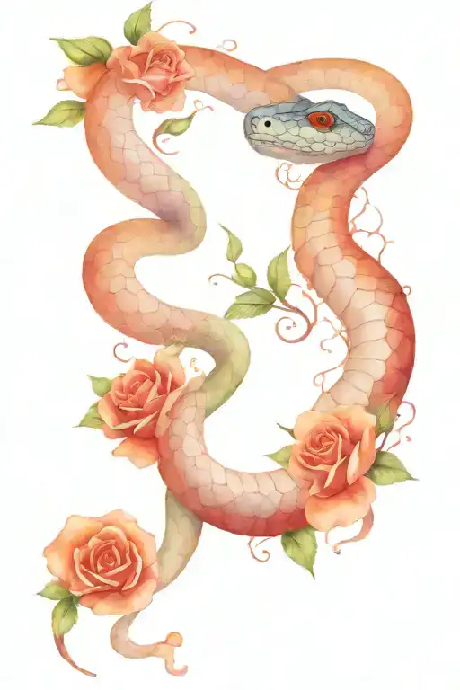 Snake and dying rose tattoo design idea