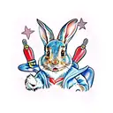 Peter rabbit stuffed animal with blue jacket tattoo design idea