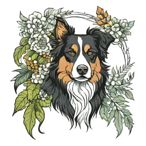 australian shepherd dogs botanical and tribal tattoo tattoo design idea