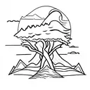 A single long tree with mountains, and other nature on the sides. I want a christian cross at the buttom tattoo design idea