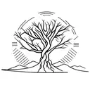 A single long tree with mountains, and other nature on the sides. I want a christian cross at the buttom tattoo design idea