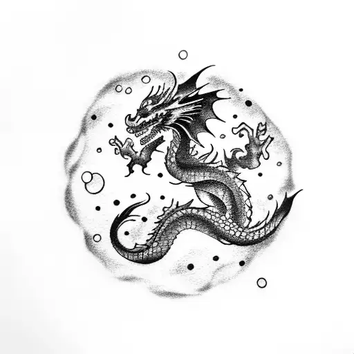 A dotwork tattoo of a dragon constellation in the night sky tattoo design idea