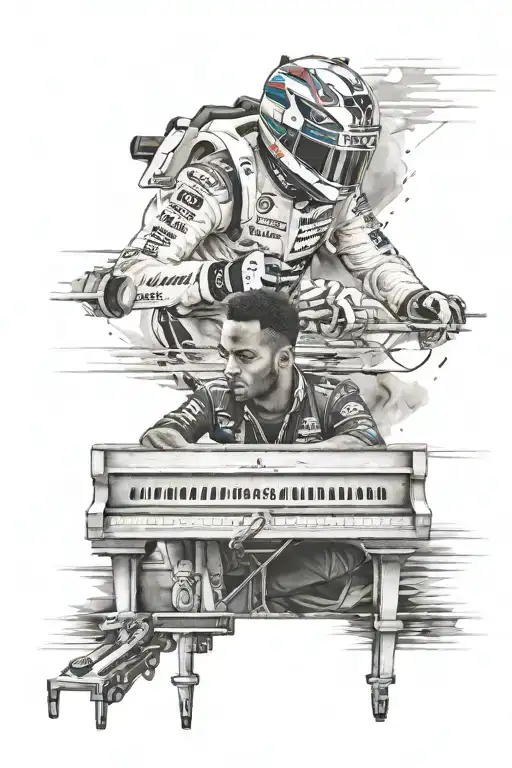 formula one, lewis hamilton, photography piano, greek, thin, long tattoo design idea