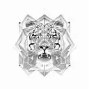 A tattoo featuring a lion and a tiger engaged in a fierce battle, surrounded by geometric patterns tattoo design idea