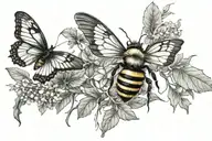 bee and a butterfly connected by  vines tattoo design idea