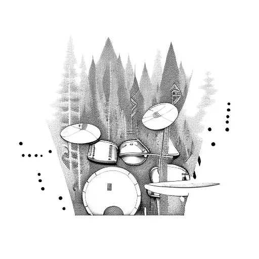 A drummer surrounded by a forest of musical notes tattoo design idea