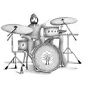 A drummer playing on a drum set made of trees tattoo design idea