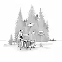 A drummer playing on a drum set made of trees tattoo design idea